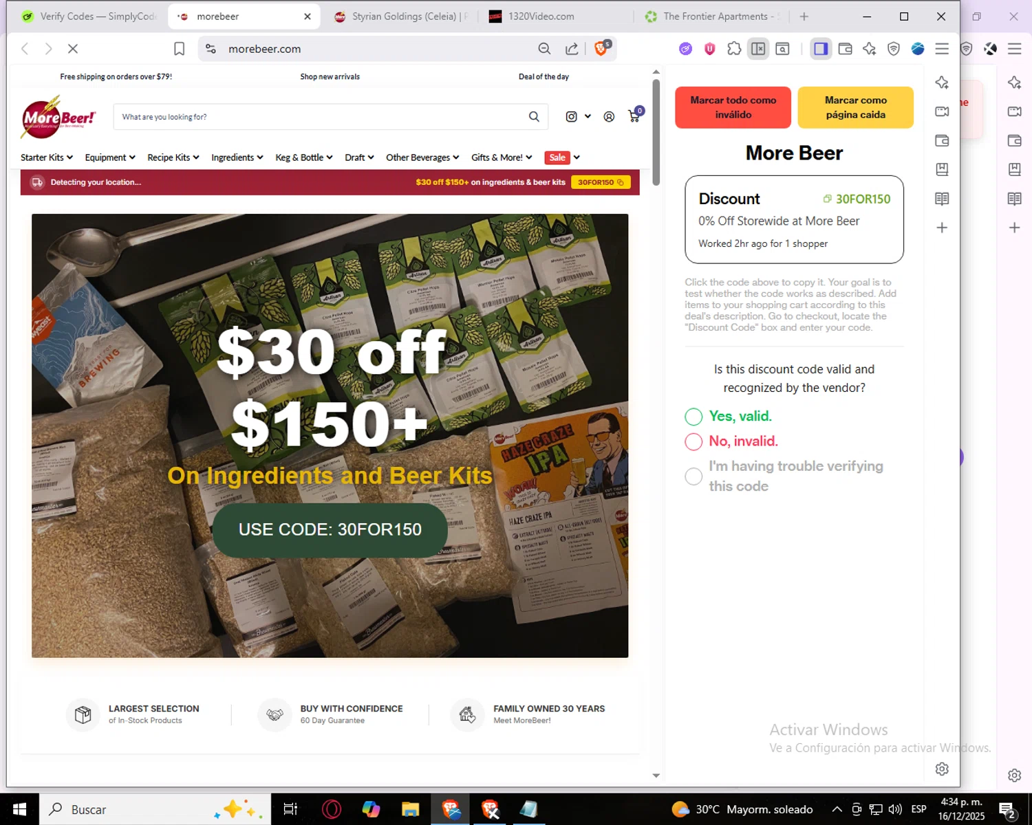 More Beer checkout page showing More Beer promo code box | Screenshot taken by SimplyCodes community member on Dec 16, 2025