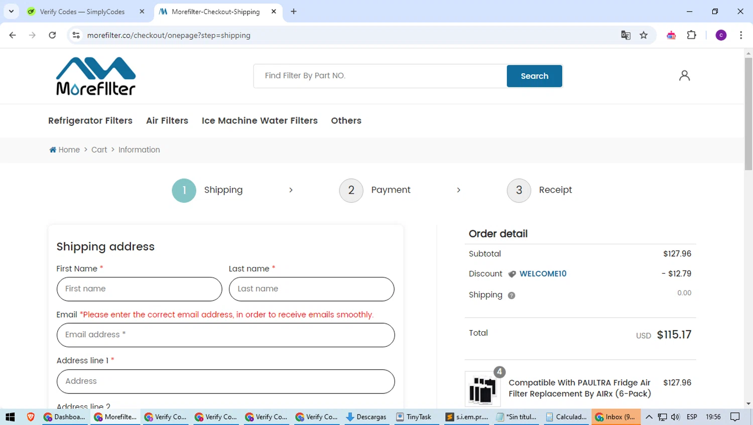 MoreFilter checkout page showing MoreFilter discount code box | Screenshot taken by SimplyCodes community member on Oct 25, 2024