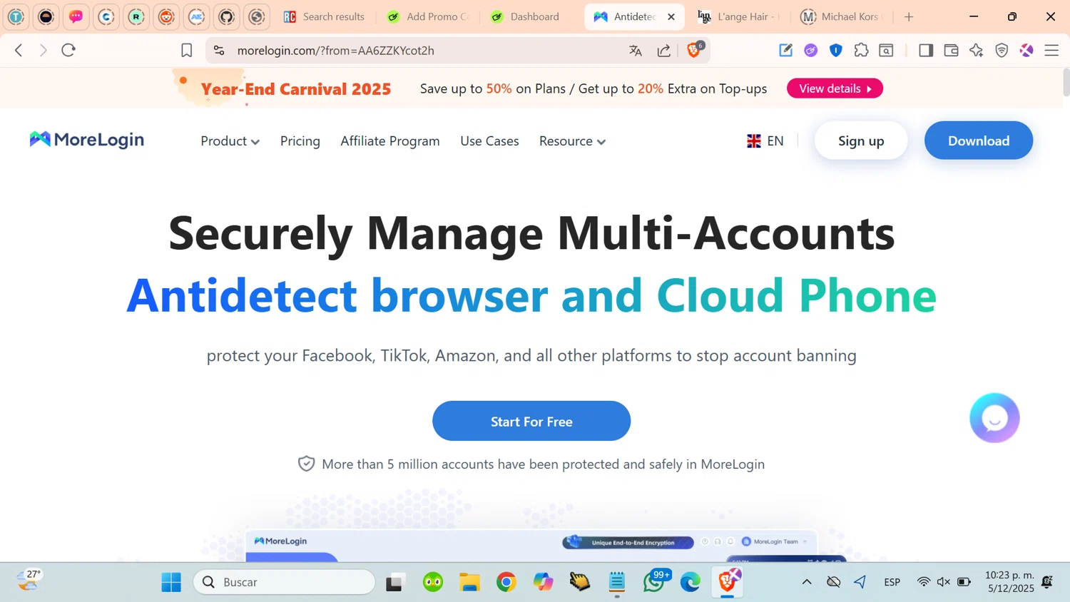 MoreLogin promo code screenshot showing code AA6ZZKYcot2h applied at MoreLogin checkout page. Uploaded by SimplyCodes community member cosita on Dec 6, 2025