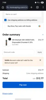 Morevaping coupon verification screenshot