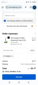 Morevaping coupon verification screenshot