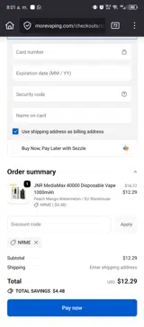 Morevaping coupon verification screenshot