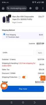 Morevaping coupon verification screenshot
