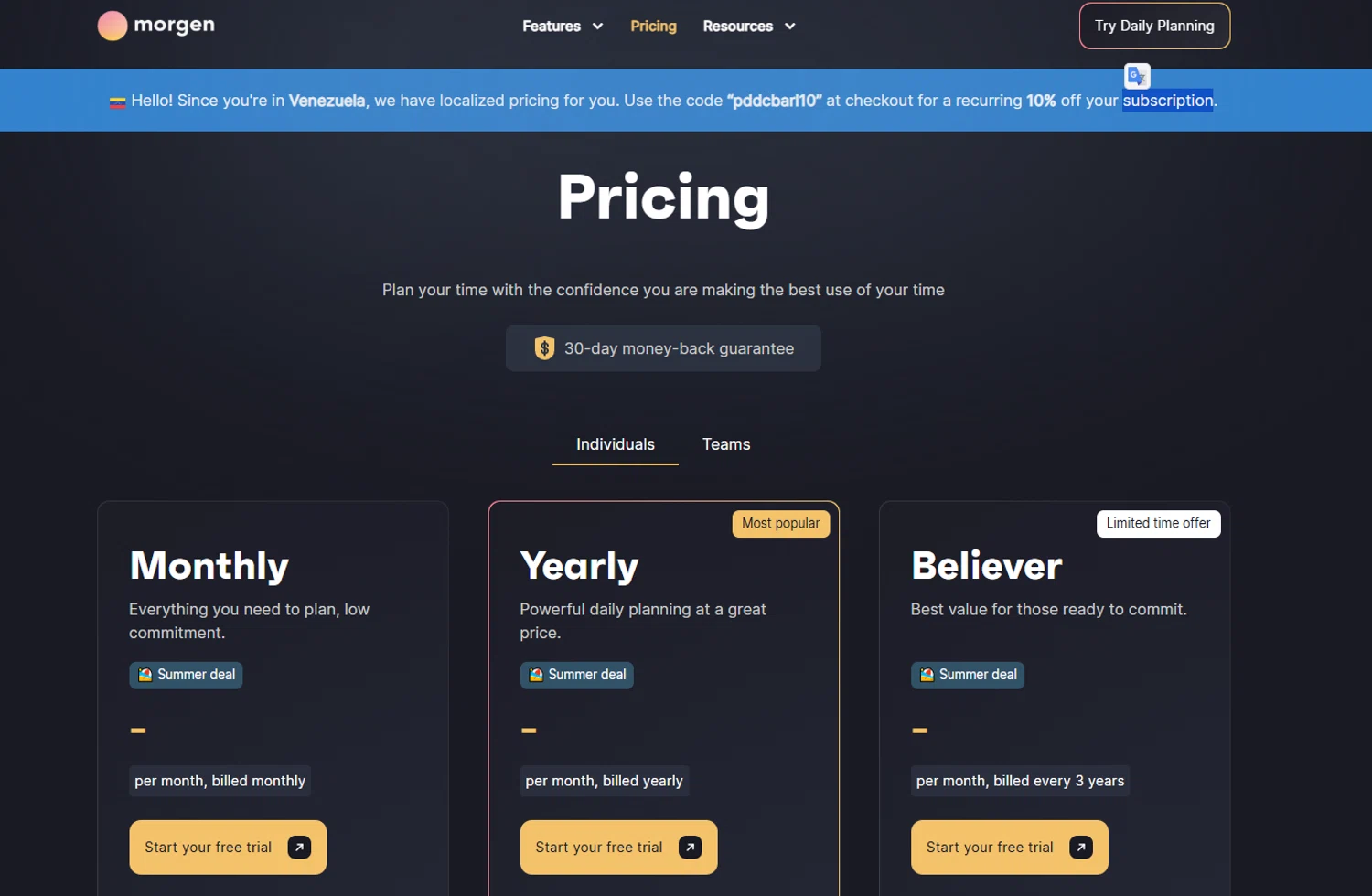 Morgen discount code screenshot showing code pddcbarl10 applied at Morgen checkout page. Uploaded by SimplyCodes community member Westcoll on Jul 9, 2025