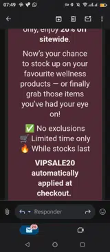 VIPSALE20 coupon verification screenshot