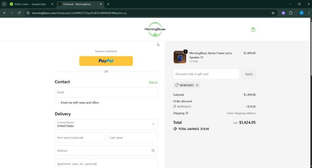 MorningBlues checkout page showing MorningBlues promo code box | Screenshot taken by SimplyCodes community member on Sep 18, 2025