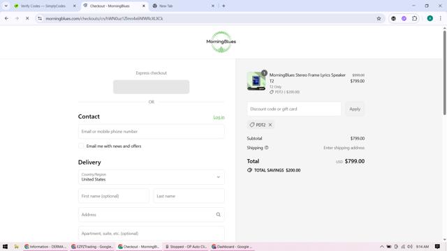 MorningBlues checkout page showing MorningBlues promo code box | Screenshot taken by SimplyCodes community member on Jul 22, 2025