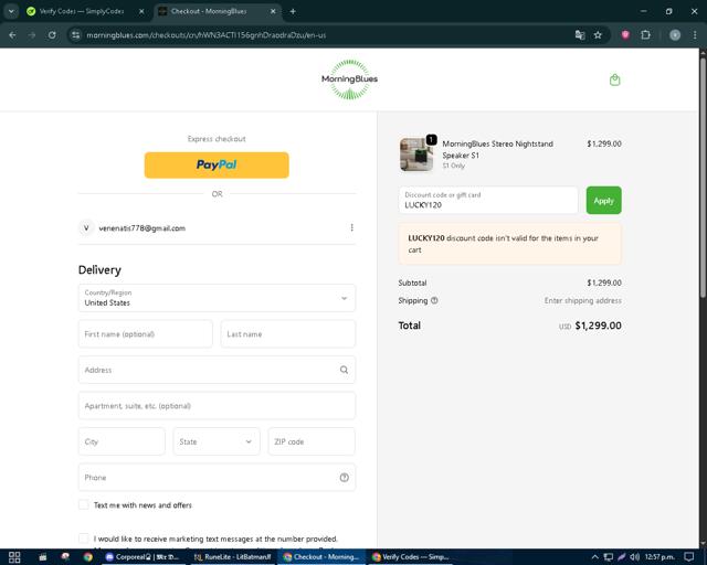 MorningBlues checkout page showing MorningBlues promo code box | Screenshot taken by SimplyCodes community member on Sep 19, 2025