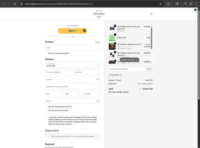 MorningBlues checkout page showing MorningBlues promo code box | Screenshot taken by SimplyCodes community member on Sep 19, 2025