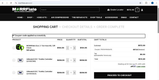 MORRFlate checkout page showing MORRFlate discount code box | Screenshot taken by SimplyCodes community member on Sep 13, 2025