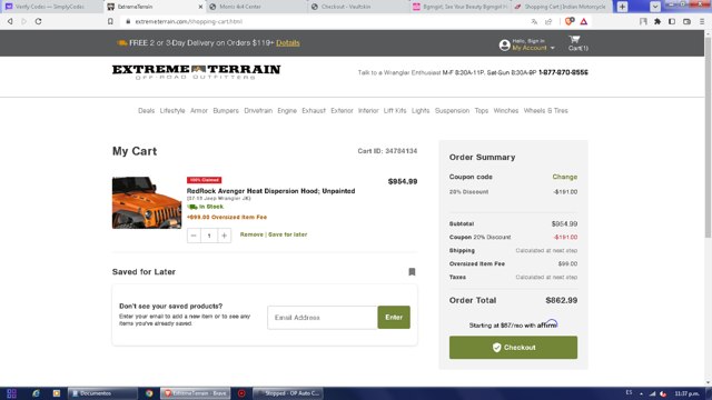 Morris 4x4 Center checkout page showing Morris 4x4 Center promo code box | Screenshot taken by SimplyCodes community member on Jan 4, 2024