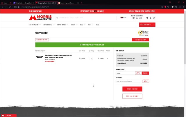Morris 4x4 Center checkout page showing Morris 4x4 Center promo code box | Screenshot taken by SimplyCodes community member on Mar 30, 2023