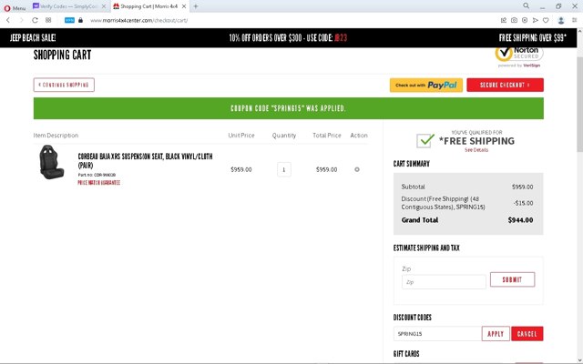 Morris 4x4 Center checkout page showing Morris 4x4 Center promo code box | Screenshot taken by SimplyCodes community member on Apr 30, 2023