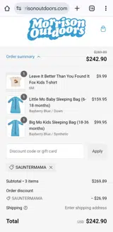 SAUNTERMAMA coupon verification screenshot