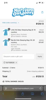 OUTSIDE25 coupon verification screenshot
