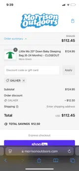 GALHER coupon verification screenshot