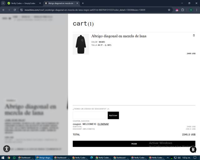Moschino checkout page showing Moschino promo code box | Screenshot taken by SimplyCodes community member on May 6, 2025