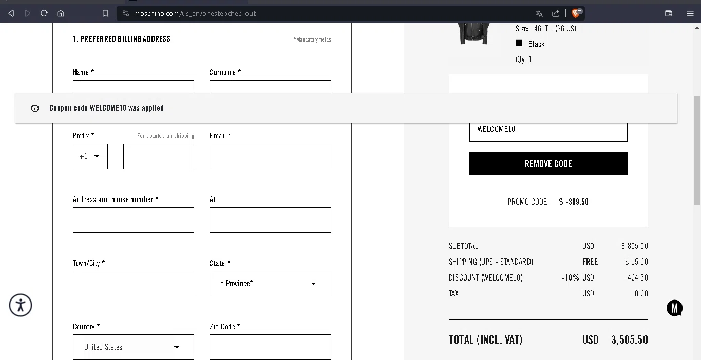 how to use Moschino coupons