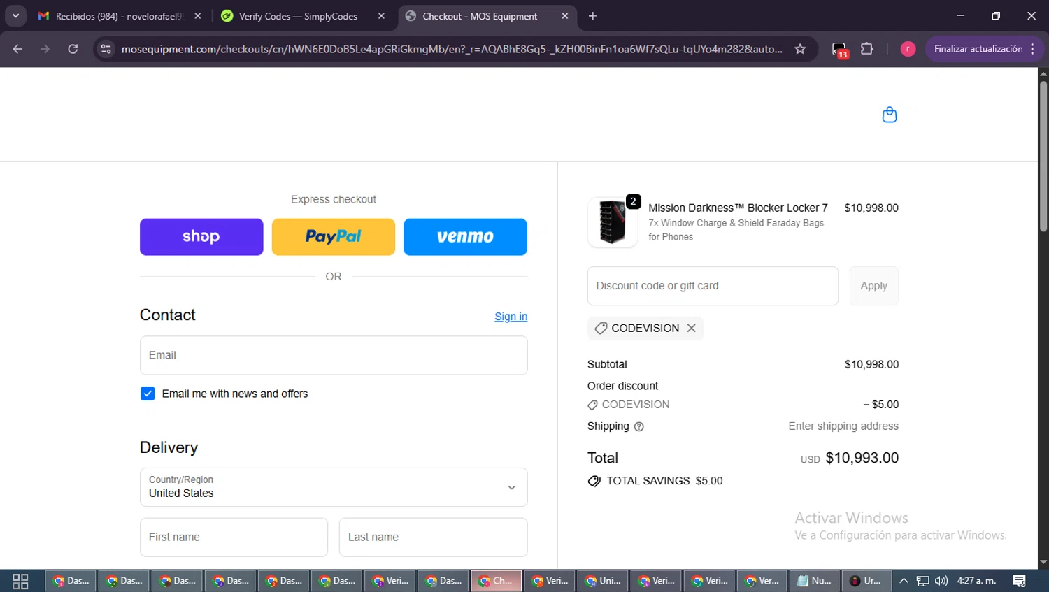 MOSE Equipment promo code screenshot showing code codevision applied at MOSE Equipment checkout page. Uploaded by SimplyCodes community member WisePro3739 on Dec 9, 2025
