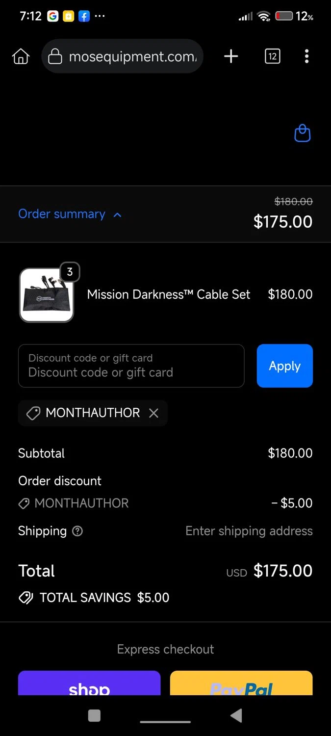 MOSE Equipment promo code screenshot showing code monthAuthor applied at MOSE Equipment checkout page. Uploaded by SimplyCodes community member Diego_Soto on Sep 20, 2025