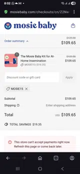 Mosie15 coupon verification screenshot