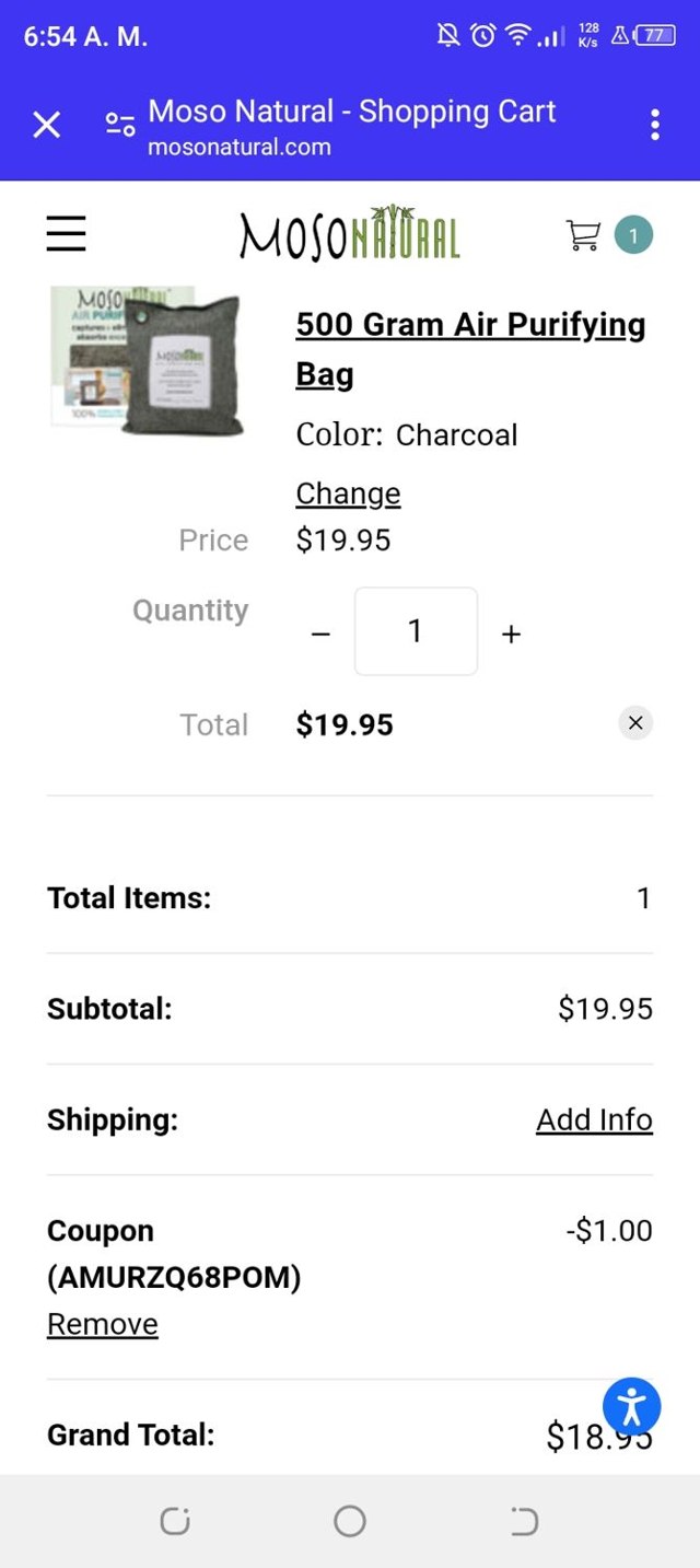 Moso Natural checkout page showing Moso Natural coupon code box | Screenshot taken by SimplyCodes community member on Nov 26, 2023