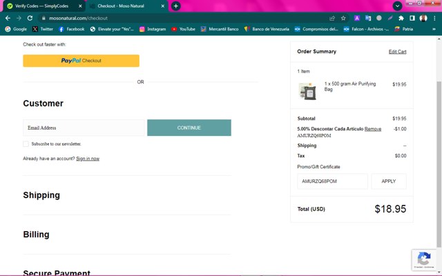 Moso Natural checkout page showing Moso Natural coupon code box | Screenshot taken by SimplyCodes community member on Aug 28, 2024