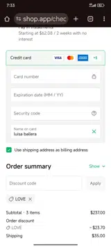 LOVE coupon verification screenshot
