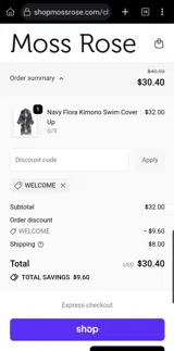 WELCOME coupon verification screenshot