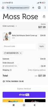 MOSSROSE10% coupon verification screenshot