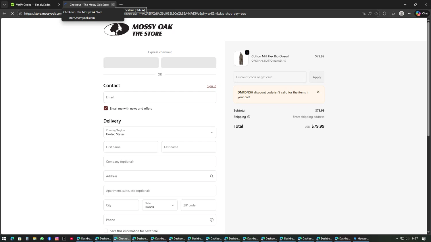 Mossy Oak Store checkout page showing Mossy Oak Store discount code box | Screenshot taken by SimplyCodes community member on Feb 18, 2026