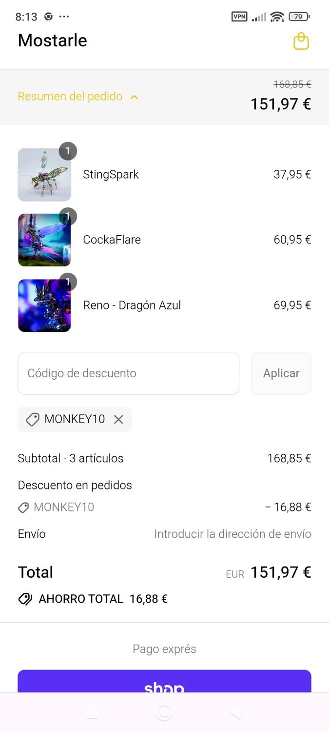 Mostarle discount code screenshot showing code MONKEY10 applied at Mostarle checkout page. Uploaded by SimplyCodes community member ShieldWhiz4659 on Aug 29, 2025