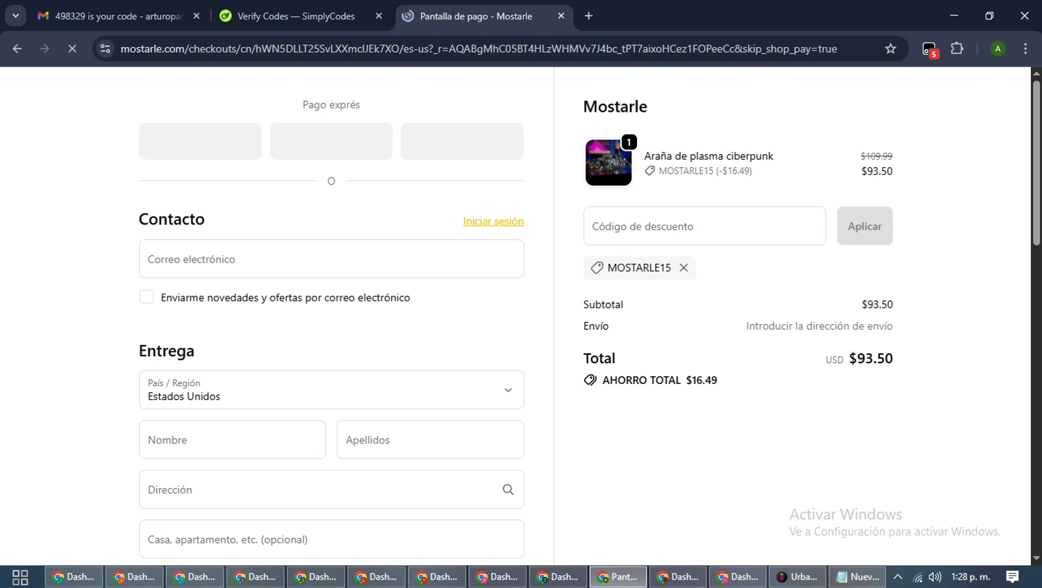 Mostarle discount code screenshot showing code MOSTARLE15 applied at Mostarle checkout page. Uploaded by SimplyCodes community member CashLynx5338 on Nov 12, 2025
