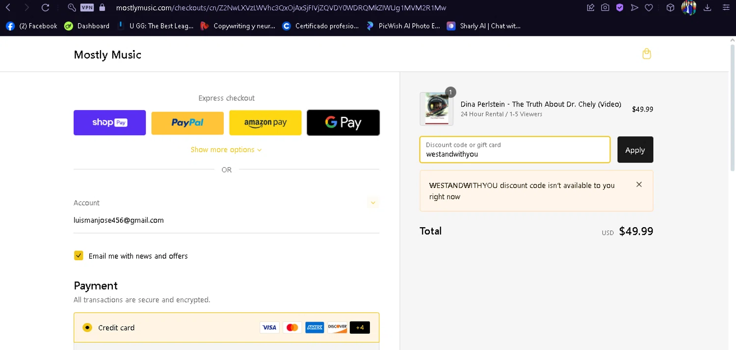Mostly Music checkout page showing Mostly Music promo code box | Screenshot taken by SimplyCodes community member on Jun 29, 2024