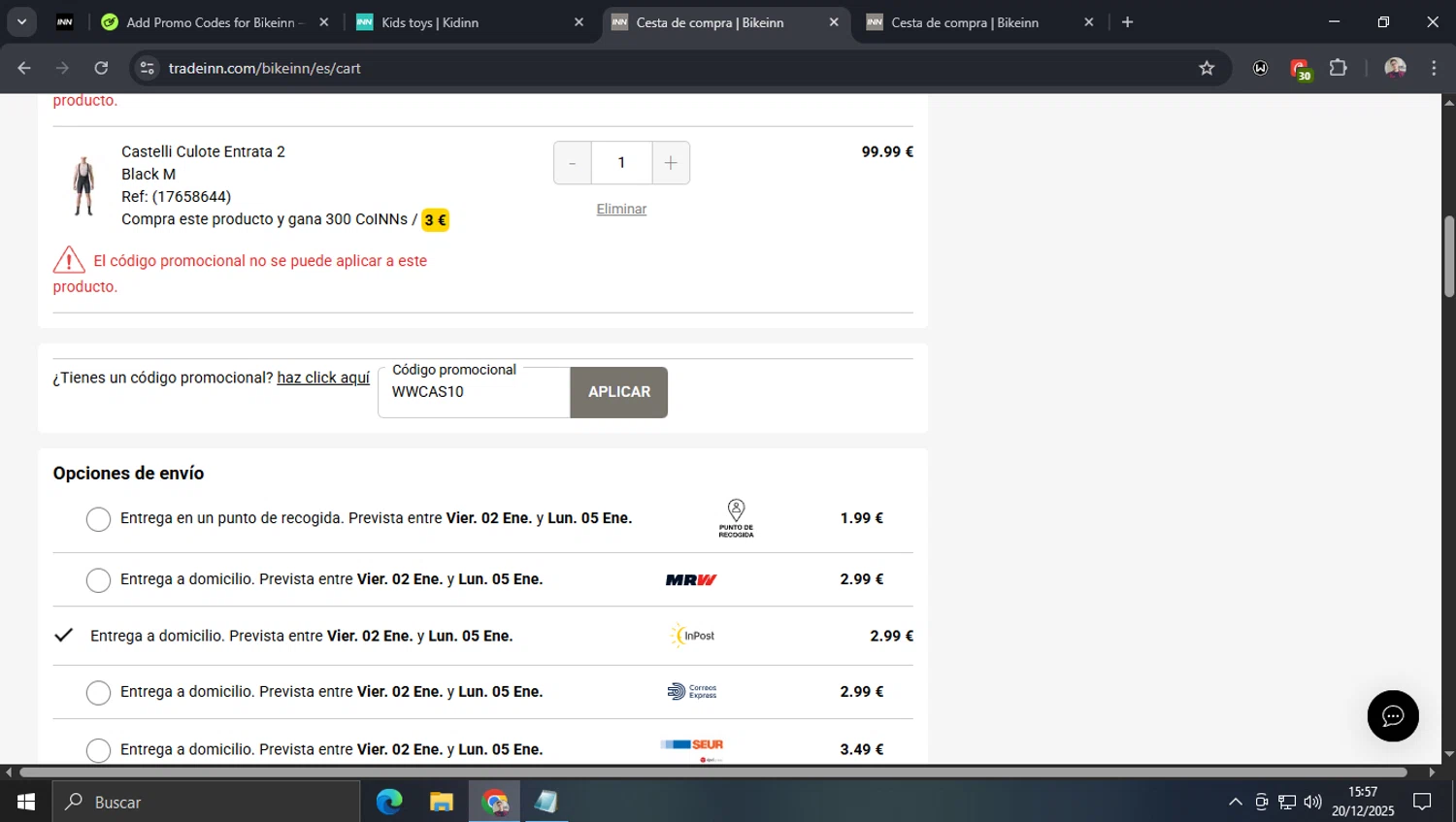 Motardinn promo code screenshot showing code WWCAS10 applied at Motardinn checkout page. Uploaded by SimplyCodes community member josegarcia6 on Dec 20, 2025