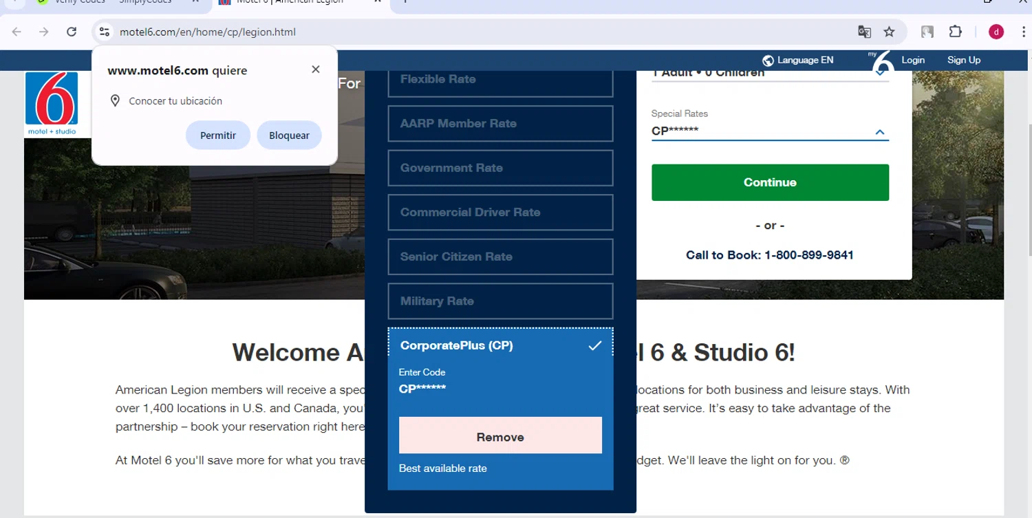 where to use Motel 6 promo code box