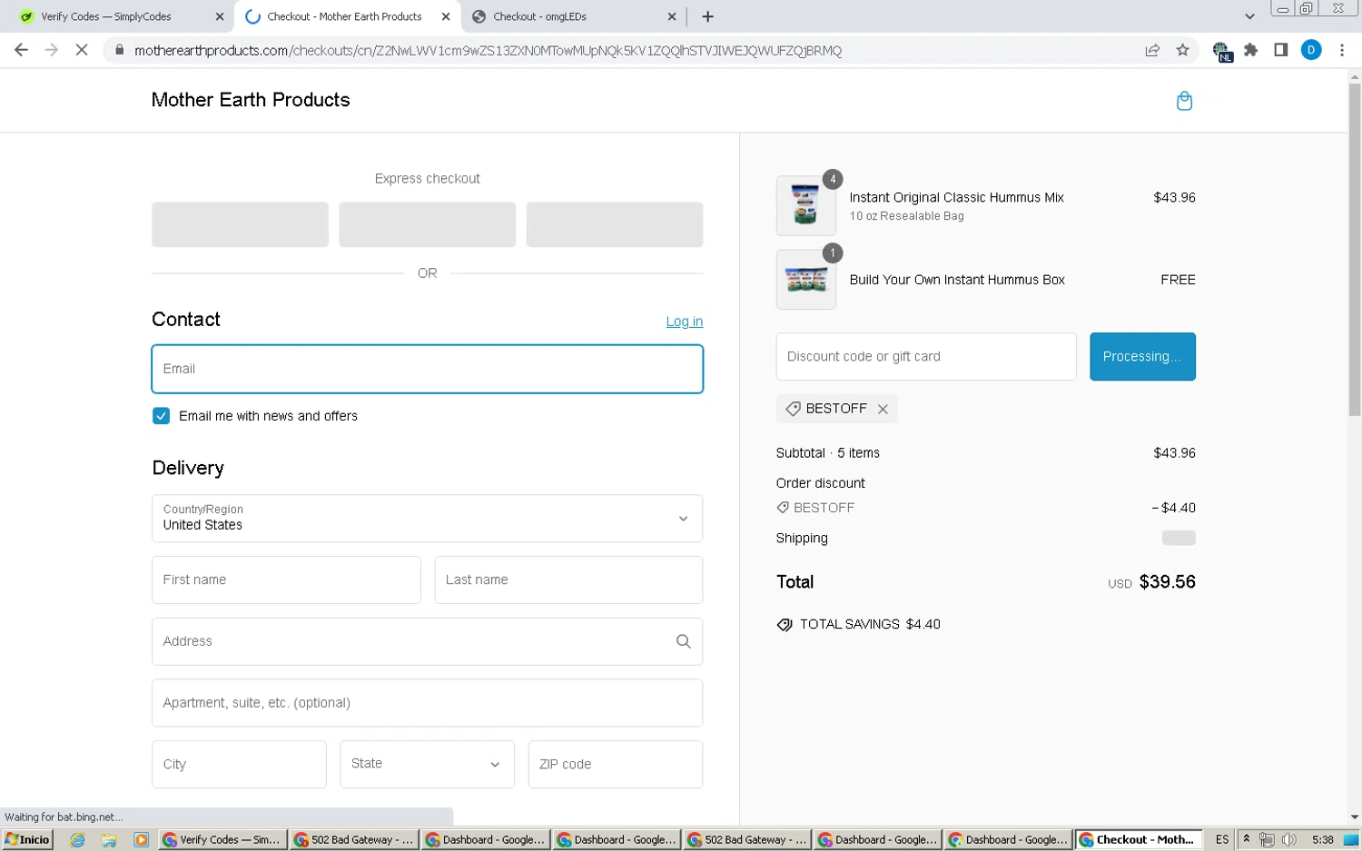 Mother Earth Products discount code screenshot showing code BESTOFF applied at Mother Earth Products checkout page. Uploaded by SimplyCodes community member LegendaryWarden2503 on Feb 18, 2025