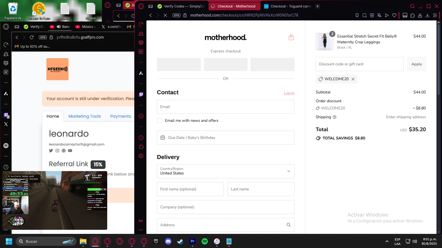Motherhood promo code screenshot showing code Welcome20 applied at Motherhood checkout page. Uploaded by SimplyCodes community member Billyyou on Aug 31, 2025