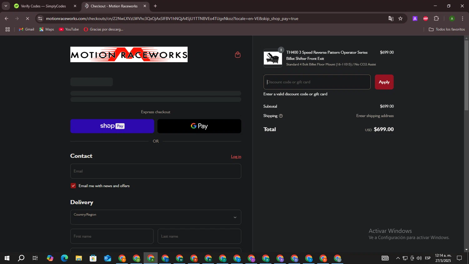 Motion Raceworks discount code screenshot showing code Shadow applied at Motion Raceworks checkout page. Uploaded by SimplyCodes community member CrownPioneer7057 on Mar 27, 2025
