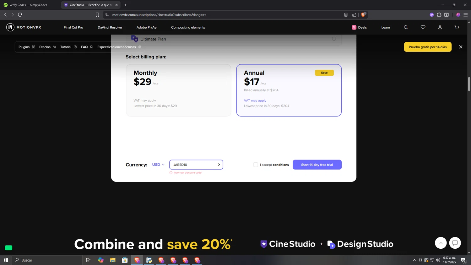 motionVFX promo code screenshot showing code JARED10 applied at motionVFX checkout page. Uploaded by SimplyCodes community member HUMANIZER on Jul 11, 2025
