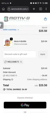 WELCOME15 coupon verification screenshot