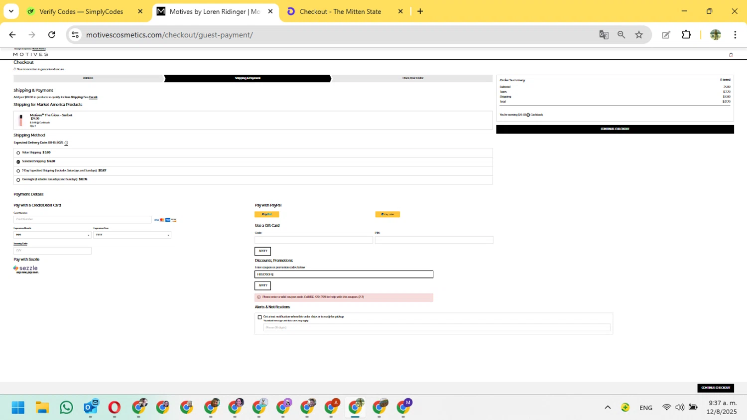 Motives promo code screenshot showing code FIRST20OFF. applied at Motives checkout page. Uploaded by SimplyCodes community member FundoSinai on Aug 12, 2025