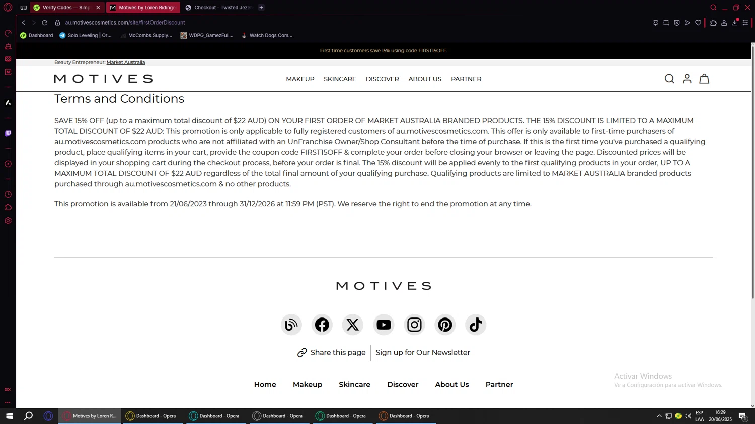 Motives checkout page showing Motives promo code box | Screenshot taken by SimplyCodes community member on Jun 20, 2025