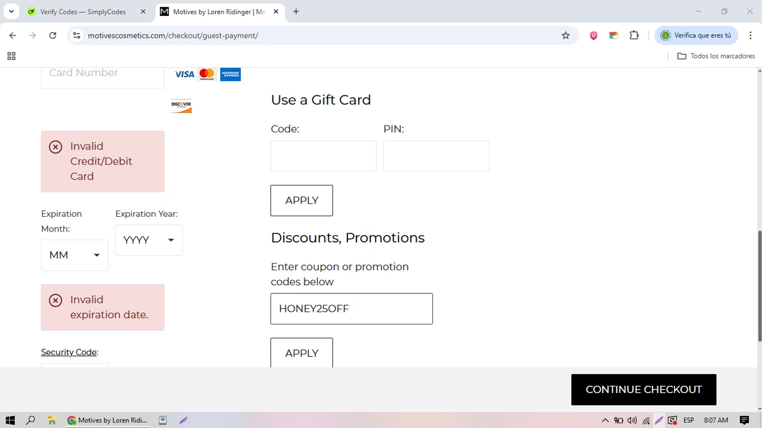 Motives checkout page showing Motives promo code box | Screenshot taken by SimplyCodes community member on Sep 22, 2025