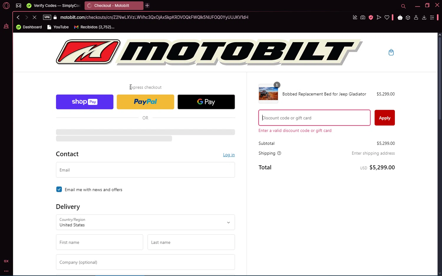 Motobilt discount code screenshot showing code FASTBOB applied at Motobilt checkout page. Uploaded by SimplyCodes community member number_1 on Jan 26, 2025