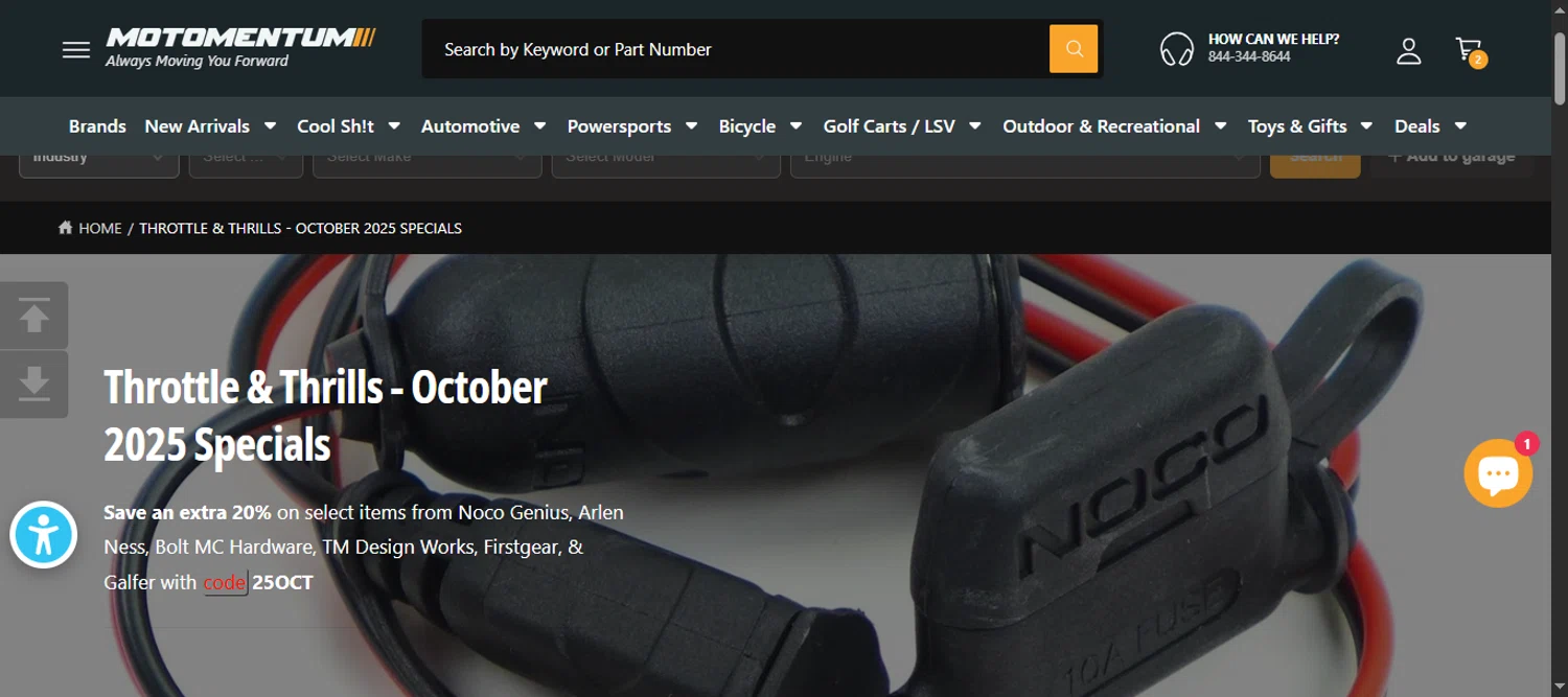 Motomentum coupon code screenshot showing code 25OCT applied at Motomentum checkout page. Uploaded by SimplyCodes community member 111111 on Oct 16, 2025