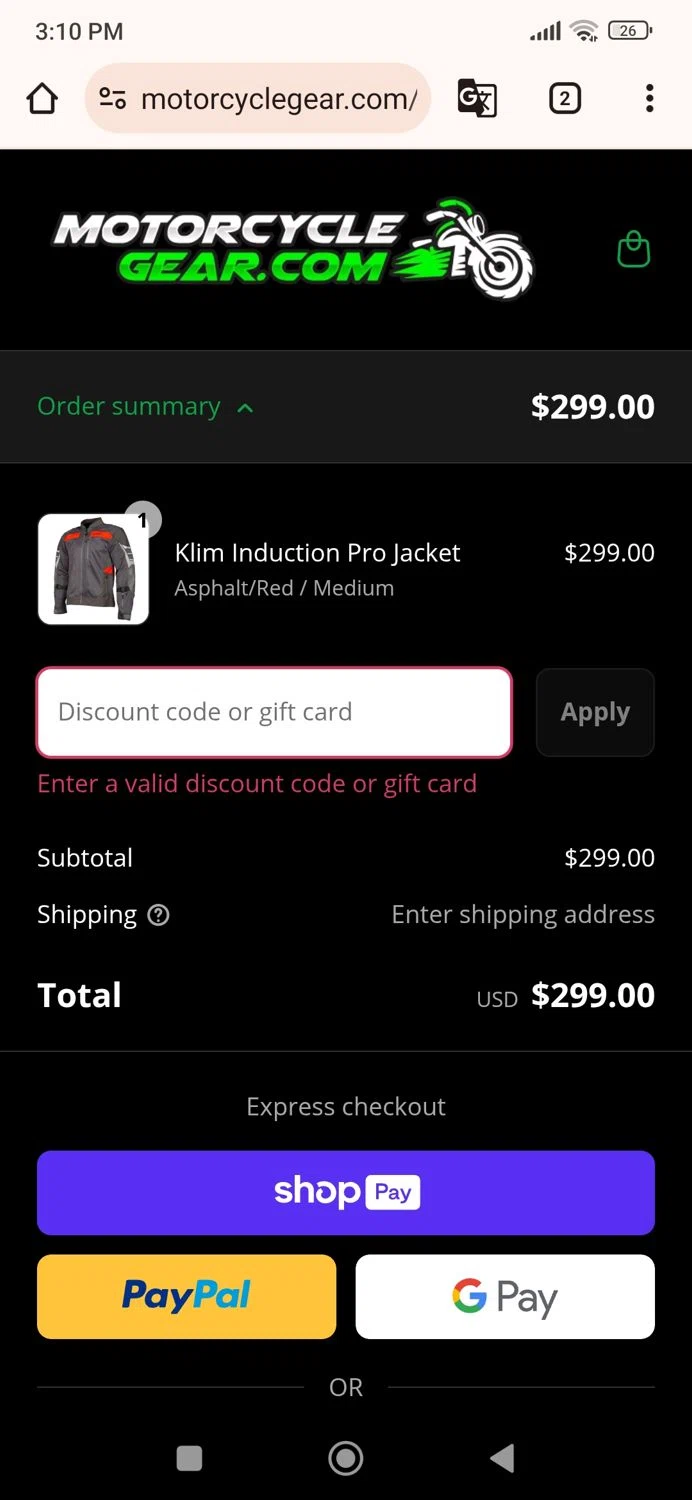 MotorcycleGear.com promo code screenshot showing code km60off applied at MotorcycleGear.com checkout page. Uploaded by SimplyCodes community member Ric_alfon on Jun 9, 2025