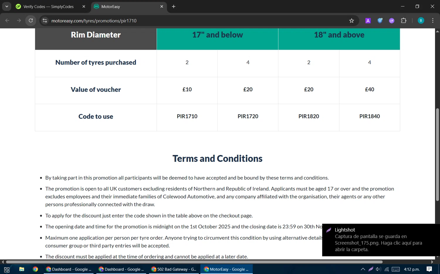 MotorEasy Car Warranty promo code screenshot showing code PIR1710 applied at MotorEasy Car Warranty checkout page. Uploaded by SimplyCodes community member CleverPilot5845 on Sep 28, 2025