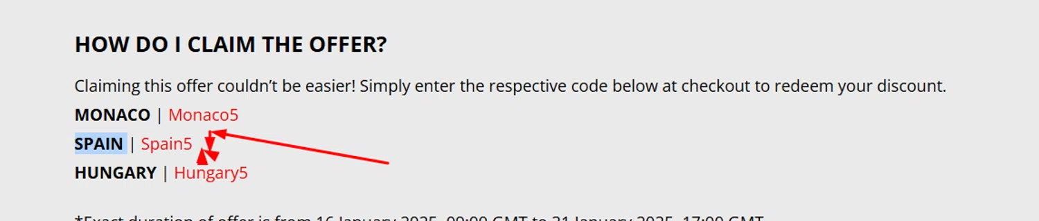 Motorsport Tickets promo code screenshot showing code Spain5 applied at Motorsport Tickets checkout page. Uploaded by SimplyCodes community member Biden0442069257555 on Jan 19, 2025