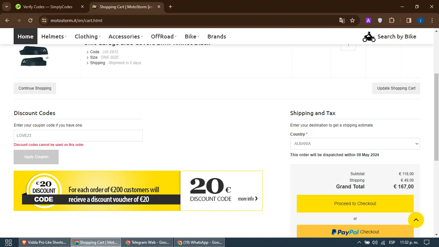 Motostorm checkout page showing Motostorm discount code box | Screenshot taken by SimplyCodes community member on May 6, 2024